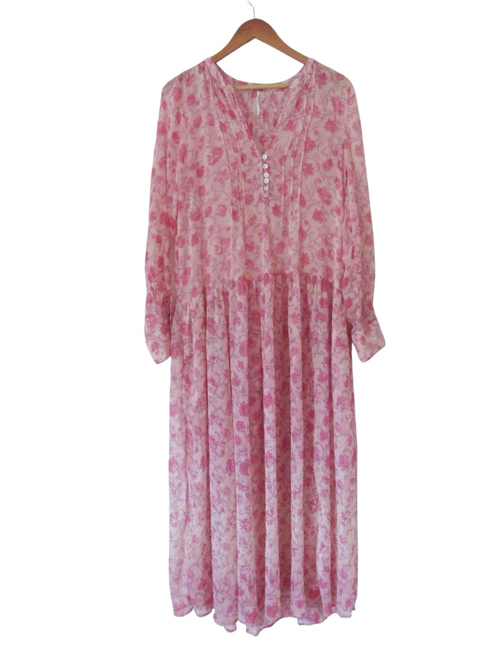 Free People See It Through Dress Small Pink Floral Fairy Coquette *Missing Slip*